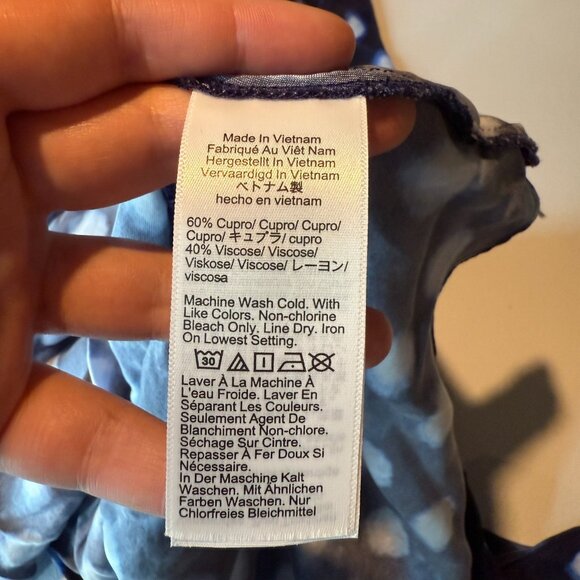 J Crew Women 10 High Neck Slip Dress Maxi Navy Blue Polka Dot Drapey Cupro Slit - Picture 7 of 12